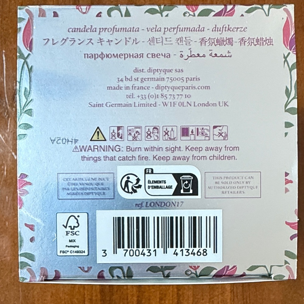 Diptyque Londres Candle with Silver and Purple Floral Design (6.5 oz). - Picture 5 of 6